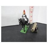 W. BRITAIN SOLDIER ON HORSE & CAST BRASS CANNON