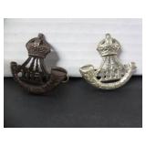 PAIR WW1-WW2 BRITISH ARMY DLI CAP BADGES