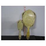 VINTAGE CELLULOID? VANITY MIRROR & BRUSH SET