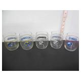 FIVE OLD SILKSCREEN NFL TEAM GLASSES