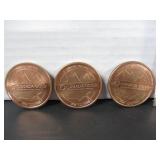 3 ORIGINAL 1OZ COPPER CANADA MEDALLIONS