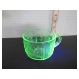 URANIUM GLASS FLORAL SCROLL PATTERN TEA CUP