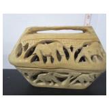 2 PIECE HANDCARVED WOODEN CONTAINER