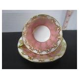 BEAUTIFUL AYBSLEY PINK-GOLD FILIGREE CUP & SAUCER