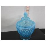 VINTAGE FENTON BLUE OPALESCENT HOBNAIL CANDY DISH