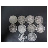 10 MISC. CANADA 50 CENT COINS