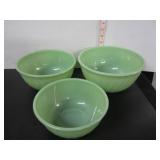 SET OF 3 VTG. FIREKING JADEITE SWIRL MIXING BOWLS