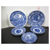 5 ANTIQUE BLUE TRANSFERWARE PICES