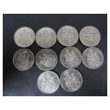 10 MISC. CANADA 50 CENT COINS