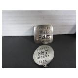 2 1970-75 TAXI CAB LICENSE METAL BADGES