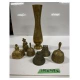 (6) Brass Bells & Brass Vase