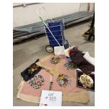 Foldup Cart, Needlepoint, & Material Lot