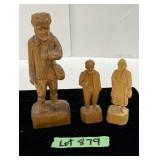 (3) Signed Wood Sculptures