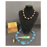 Enameled Belt  & Necklace, Brass Box & Mouse