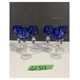 (6)CobaltBlue Cut-to-Clear Crystal CordialGlasses