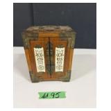 Vintage Asian Wood Inlaid Brass Jewelry Box