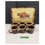 6 McCoy Mugs & Wooden Tray