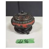 Enamelled Cloisonnet Box with Wooden Base