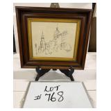Signed Sketch- Al Kieran- Victorian Walnut Frame