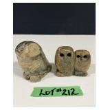 (2) Stone Carved Owls