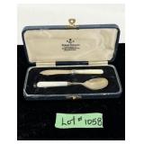 Hallmarked Pearl Handled Spoon & Knife In Case