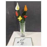 Lead Glass Vase & Art Glass Flowers