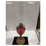 Victorian Oil Lamp-Cranberry Glass Font,BrassBase