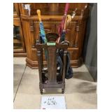 Wooden Umbrella Stand & Umbrellas