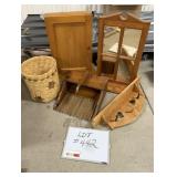 Woodenware Lot - Mirror, Cupboard, Shelf