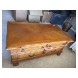 Large heavy wooden 4 drawer coffee table