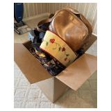 Box lot of misc bags, tennis rackets, etc
