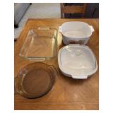 Pyrex casserole, Corningware, pie dish