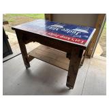 Wooden workbench on casters