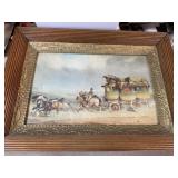 ANTIQUE FRAMED STAGECOACH PRINT - 29 X 21 '