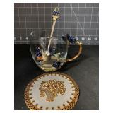 GLASS & ENAMEL CUP & SPOON