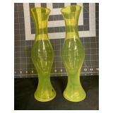 2 RETRO YELLOW GLASS 9 ' BUD VASES