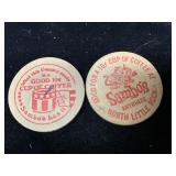 2 SAMBOS CUP OF COFFEE WOOD TOKENS