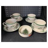 4 SPODE CHRISTMAS TREE CUPS & SAUCERS AND