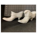 6 ' PAIR OF MILK-GLASS HOBNAIL SHOES
