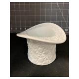WHITE MILK-GLASS DECORATIVE HAT - 4.75 X 3.25 '