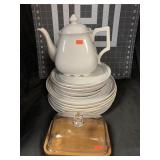 15 PCS ASSORTED DINNERWARE, TEAPOT & SERVING PIECE