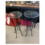 PAIR OF IRON & GLASS ROUND PLANT STANDS - 12 X 28