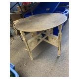 BRASS TOP TABLE W/ FOLDING WOOD BASE - 23 X 17 '