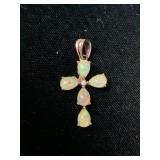 STERLING SILVER & OPAL CROSS PENDANT W/ ROSE GOLD
