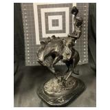 14 ' CAST METAL COWBOY SCULPTURE ON MARBLE BASE -