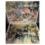 2 VINTAGE DUPONT WATER COLOR PAINTINGS ON PAPER -
