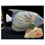 8.5 ' WOOD PAINTED FISH ON CORAL BASE