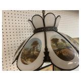VINTAGE SCENIC GLASS HANGING LIGHT FIXTURE W/
