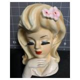 6 ' VINTAGE HEAD VASE W/ FLOWERS IN HAIR