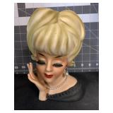 7.5 ' VINTAGE LADY HEAD VASE W/ 1 MISSING EARRING